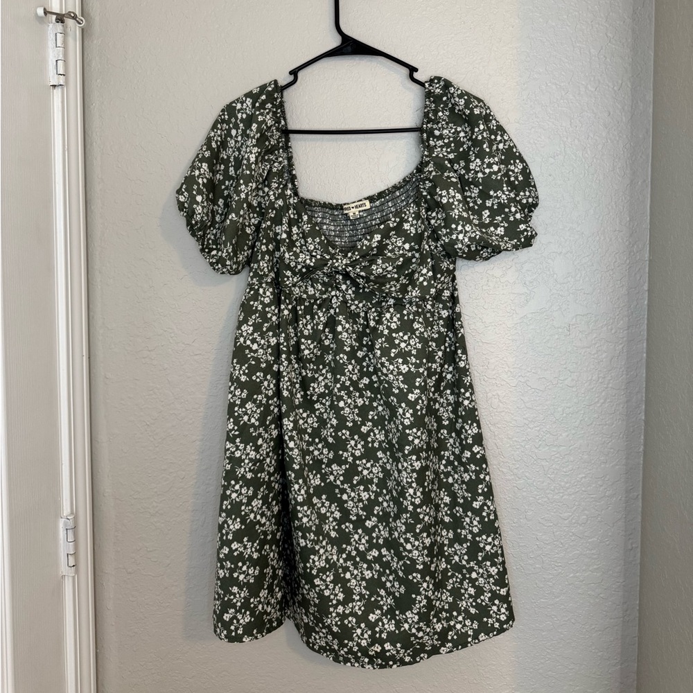 Green Floral Babydoll Dress